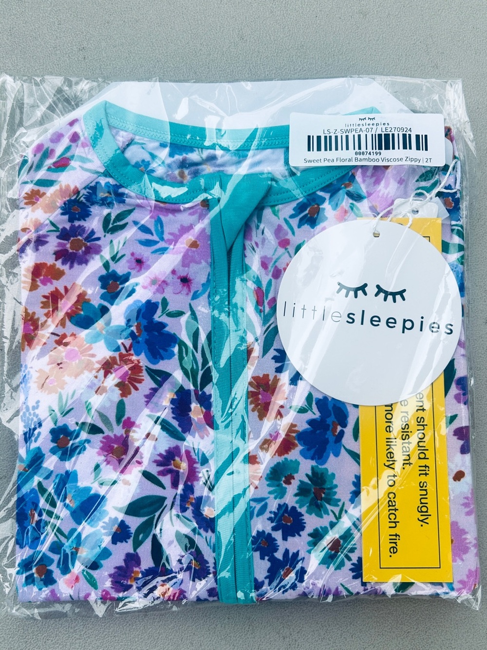NWT Little Sleepies Sweet Pea Floral Zippy Pajamas Bamboo Viscose Sz 2T